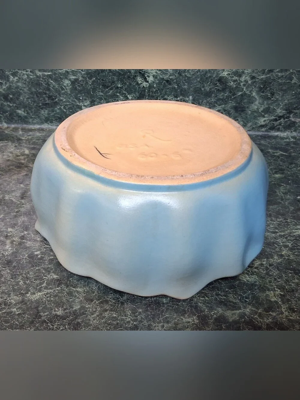 RARE Vintage Roseville Pottery Ruffled Bowl 60-6  Peach, Blue – C:1933
